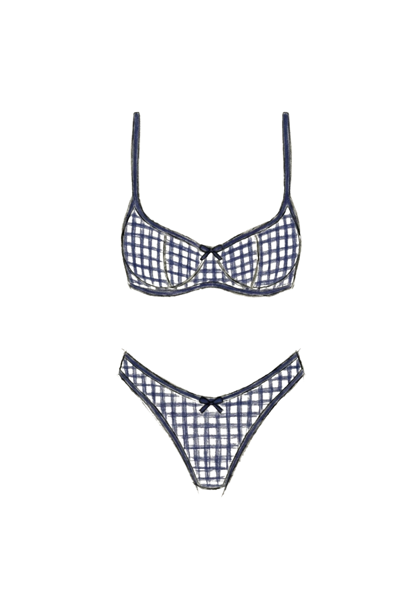 blue gingham bikini set East Coast style