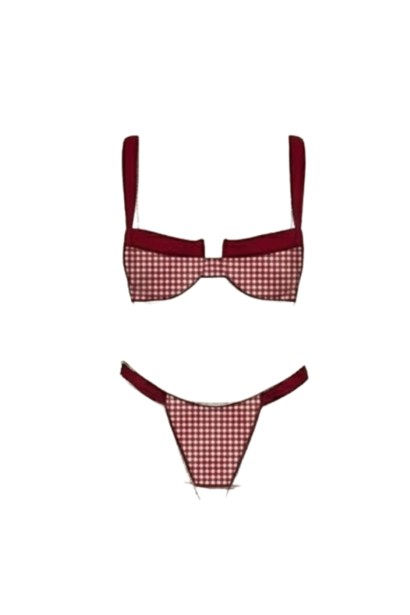 red gingham bikini set East Coast style